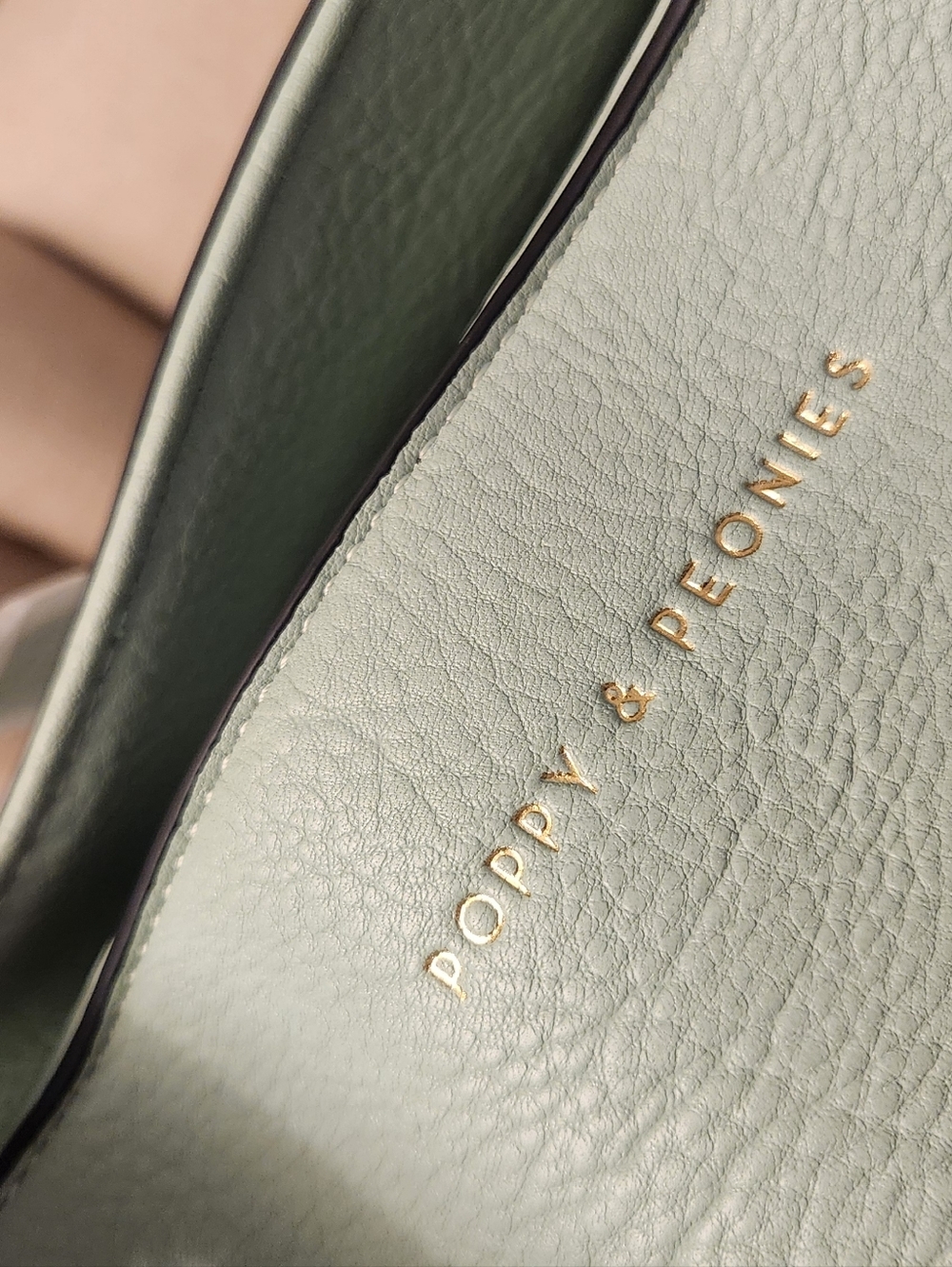 Poppy & Peonies Mint Green Pebbled Tote with Gold Hardware - Picture 2 of 16